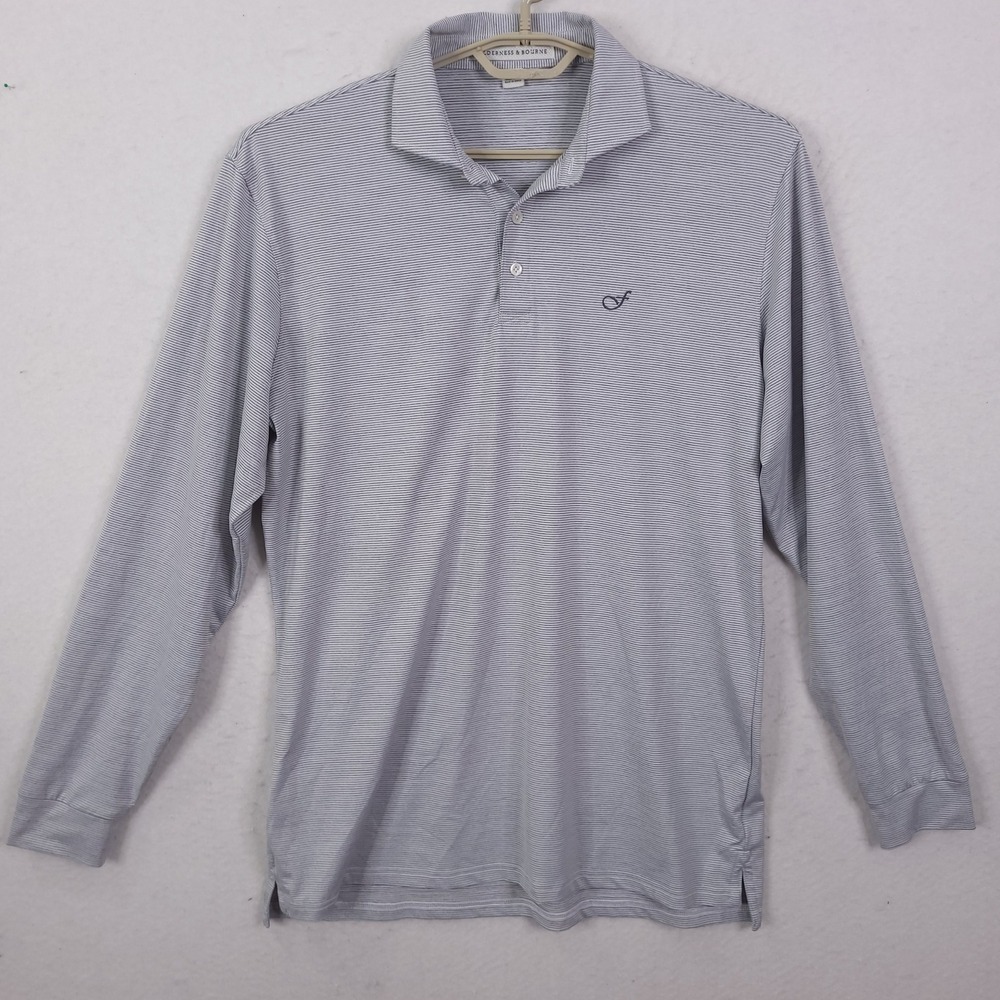 Holderness & Bourne Polo Mens Large Gray White The Burke Tailored Fit Stripe